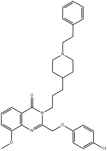 4(3H)-Quinazolinone,  2-[(4-chlorophenoxy)methyl]-8-methoxy-3-[3-[1-(2-phenylethyl)-4-piperidinyl]propyl]- 结构式