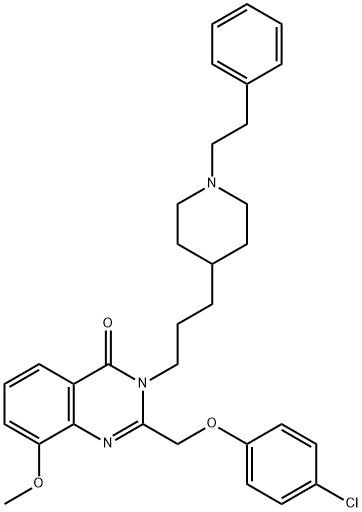 4(3H)-Quinazolinone,  2-[(4-chlorophenoxy)methyl]-8-methoxy-3-[3-[1-(2-phenylethyl)-4-piperidinyl]propyl]- 化学構造式