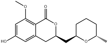 (3R)-3β-[[(2R)-6α-Methyltetrahydro-2H-pyran-2β-yl]methyl]-6-hydroxy-8-methoxy-3,4-dihydro-1H-2-benzopyran-1-one Struktur