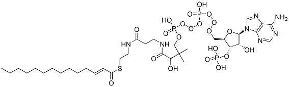 S-[2-[3-[[4-[[[(2R,3S,4R,5R)-5-(6-aminopurin-9-yl)-4-hydroxy-3-phosphonooxyoxolan-2-yl]methoxy-hydroxyphosphoryl]oxy-hydroxyphosphoryl]oxy-2-hydroxy-3,3-dimethylbutanoyl]amino]propanoylamino]ethyl] (E)-tetradec-2-enethioate,38795-33-4,结构式