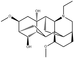 20-エチル-1α,16β-ジメトキシアコニタン-8,14α-ジオール 化学構造式