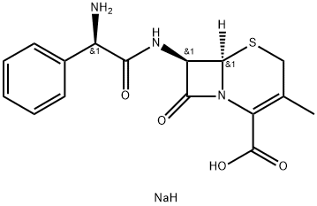 7β-[[(R)-2-アミノ-2-フェニルアセチル]アミノ]-3-メチルセファム-3-エン-4-カルボン酸ナトリウム 化学構造式