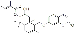 (-)-2-Methyl-2-butenoic acid 1,2,3,4,4a,5,8,8a-octahydro-3-hydroxy-1,1,4a,6-tetramethyl-5-[[(2-oxo-2H-1-benzopyran-7-yl)oxy]methyl]naphthalen-2-yl ester 结构式