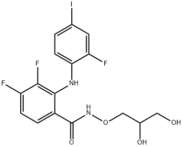 BenzaMide, N-[(2R)-2,3-dihydroxypropoxy]-3,4-difluoro-2-[(2-fluoro-4-iodophenyl)aMino]- Struktur