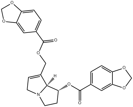 1,3-Benzodioxole-5-carboxylic acid, 7-(((1,3-benzodioxol-5-ylcarbonyl) oxy)methyl)-2,3,5,7a-tetrahydro-1H-pyrrolizin-1-yl ester, (1R-trans)- Struktur