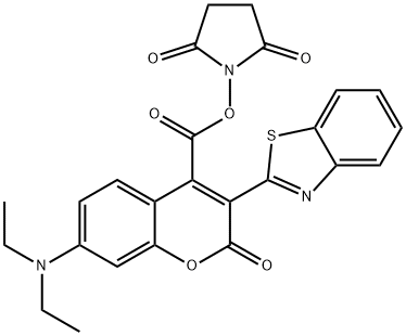 2,5-Pyrrolidinedione, 1-[[[3-(2-benzothiazolyl)-7-(diethylaMino)-2-oxo-2H-1-benzopyran-4-yl]carbonyl]oxy]- Structure