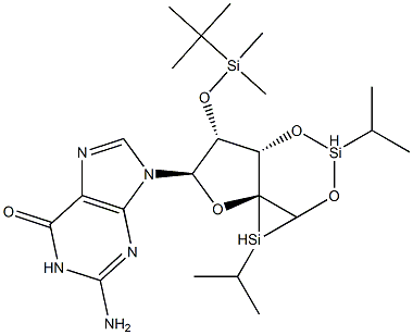 3',5'-O-[二(叔丁基)硅烷亚基]-2'-O-[(叔丁基)二甲基硅烷基]鸟苷 结构式