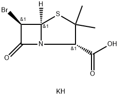 (2S,5R)-6α-ブロモ-3,3-ジメチル-7-オキソ-4-チア-1-アザビシクロ[3.2.0]ヘプタン-2β-カルボン酸カリウム 化学構造式