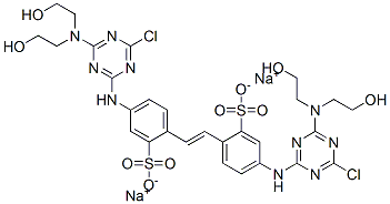 2,2'-(1,2-エテンジイル)ビス[5-[[4-[ビス(2-ヒドロキシエチル)アミノ]-6-クロロ-1,3,5-トリアジン-2-イル]アミノ]ベンゼンスルホン酸]ジナトリウム 化学構造式