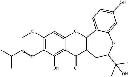 6,7-Dihydro-3,9-dihydroxy-6-(1-hydroxy-1-methylethyl)-11-methoxy-10-(3-methyl-1-butenyl)-8H-[1]benzopyrano[3,2-d][1]benzoxepin-8-one,40413-47-6,结构式