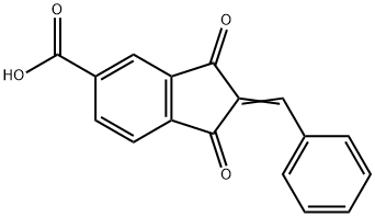 (2Z)-2-ベンジリデン-1,3-ジオキソインダン-5-カルボン酸 化学構造式