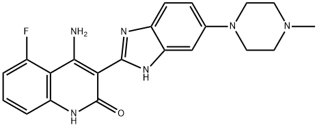 4-氨基-5-氟-3-[5-(4-甲基哌嗪-1-基)-1H-苯并咪唑-2-基]喹啉-2(1H)-酮, 405169-16-6, 结构式