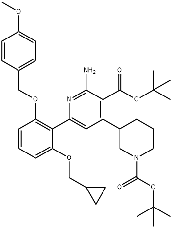 405239-75-0 3-Pyridinecarboxylic acid, 2-amino-6-[2-(cyclopropylmethoxy)-6-[(4-methoxyphenyl)methoxy]phenyl]-4-[1-[(1,1-dimethylethoxy)carbonyl]-3-piperidinyl]-, 1,1-dimethylethyl ester