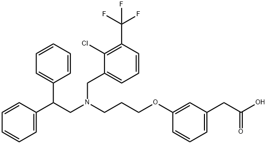 3-[3-[N-(2-CHLORO-3-TRIFLUOROMETHYLBENZYL)-(2,2-DIPHENYLETHYL)AMINO]PROPYLOXY]PHENYLACETIC ACID HYDROCHLORIDE Struktur