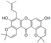 5,9-Dihydroxy-2,2,11,11-tetramethyl-8-(3-methyl-2-butenyl)-2H-dipyrano[2,3-a:2',3'-j]xanthen-14(11H)-one Struktur