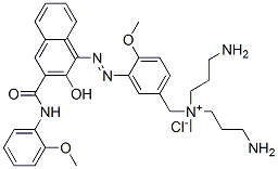 bis(3-aminopropyl)[3-[[2-hydroxy-3-[[(2-methoxyphenyl)amino]carbonyl]-1-naphthyl]azo]-4-methoxybenzyl]methylammonium chloride 结构式