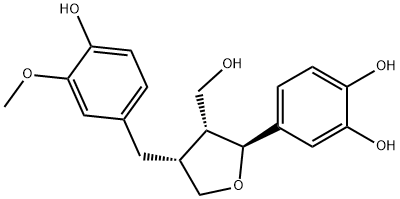 4-[テトラヒドロ-4-[(4-ヒドロキシ-3-メトキシフェニル)メチル]-3-ヒドロキシメチルフラン-2-イル]-1,2-ベンゼンジオール 化学構造式