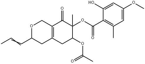 2-Hydroxy-4-methoxy-6-methylbenzoic acid 6-acetoxy-3,4,5,6,7,8-hexahydro-7-methyl-8-oxo-3-(1-propenyl)-1H-2-benzopyran-7-yl ester Structure