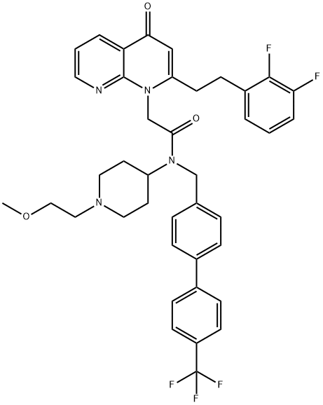 2-[2-(2,3-二氟苯基)乙基]-N-[1-(2-甲氧基乙基)-4-哌啶基]-4-氧代-N-[[4'-(三氟甲基)[1,1'-联苯]-4-基]甲基]-1,8-萘啶-1(4H)-乙酰胺 结构式