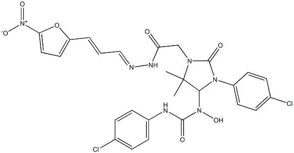3-(4-Chlorophenyl)-4-[[[(4-chlorophenyl)amino]carbonyl]hydroxyamino]-5,5-dimethyl-2-oxo-1-imidazolidineaceticacid2-[3-(5-nitro-2-furanyl)-2-propen-1-ylidene]hydrazide Struktur