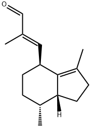 (E)-3-[(4S)-2,4,5,6,7,7aα-ヘキサヒドロ-3,7β-ジメチル-1H-インデン-4-イル]-2-メチルプロペナール 化学構造式