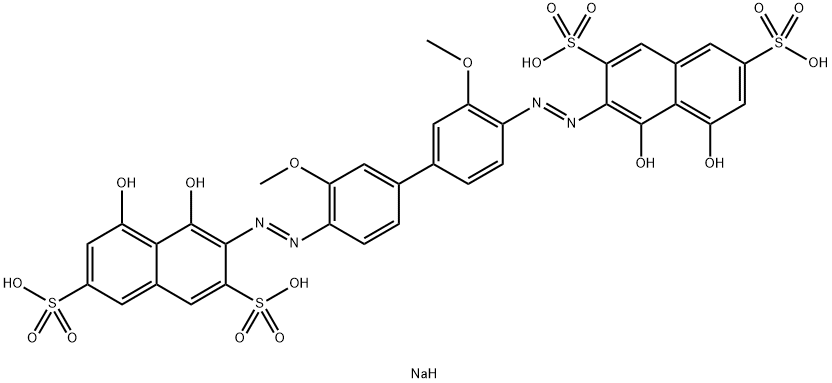 tetrasodium 3,3'-[(3,3'-dimethoxy[1,1'-biphenyl]-4,4'-diyl)bis(azo)]bis[4,5-dihydroxynaphthalene-2,7-disulphonate]  Structure