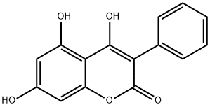 4,5,7-トリヒドロキシ-3-フェニル-2H-1-ベンゾピラン-2-オン 化学構造式