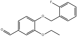 3-ETHOXY-4-(2-FLUORO-BENZYLOXY)-BENZALDEHYDE 化学構造式