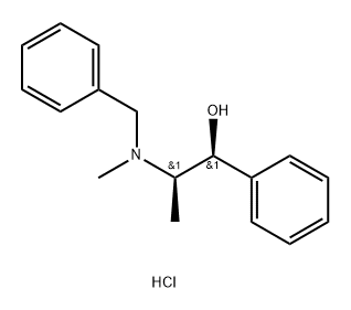 rac-(R*)-α-[(S*)-1-[メチル(フェニルメチル)アミノ]エチル]ベンゼンメタノール・塩酸塩 化学構造式