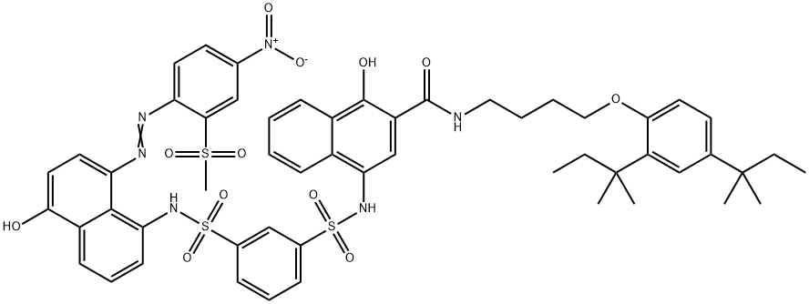 N-[4-[2,4-Bis(1,1-dimethylpropyl)phenoxy]butyl]-1-hydroxy-4-[[[3-[[[5-hydroxy-8-[[2-(methylsulfonyl)-4-nitrophenyl]azo]-1-naphthalenyl]amino]sulfonyl]phenyl]sulfonyl]amino]-2-naphthalenecarboxamide,42905-20-4,结构式
