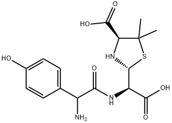 (4S)-2-(((R)-2-Amino-2-(4-hydroxyphenyl)acetamido)(carboxy)-methyl)-5,5-dimethylthiazolidine-4 Struktur