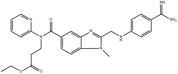 3-(2-(((4-カルバムイミドイルフェニル)アミノ)メチル)-1-メチル-N-(ピリジン-2-イル)-1H-ベンゾ[D]イミダゾール-5-カルボキサミド)プロパン酸エチル 化学構造式