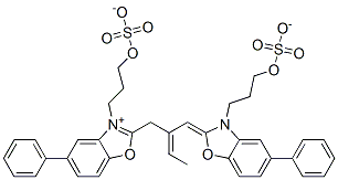 hydrogen 5-phenyl-2-[2-[[5-phenyl-3-[3-(sulphonatooxy)propyl]-3H-benzoxazol-2-ylidene]methyl]but-2-enyl]-3-[3-(sulphonatooxy)propyl]benzoxazolium 结构式