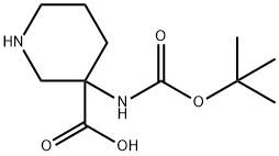 3-(叔丁氧羰胺)哌啶-3-羧酸, 436867-71-9, 结构式