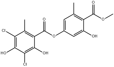 3,5-Dichloro-2,4-dihydroxy-6-methylbenzoic acid 3-hydroxy-4-(methoxycarbonyl)-5-methylphenyl ester Structure