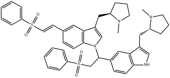 3-[[(2R)-1-Methyl-2-pyrrolidinyl]Methyl]-1-[1-[3-[[(2R)-1-Methyl-2-pyrrolidinyl]Methyl]-1H-indol-5-yl]-2-(phenylsulfonyl)ethyl]-5-[(1E)-2-(phenylsulfonyl)ethenyl]-1H-indole Structure