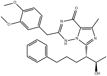 5-メチル-7-[(R)-1-[(R)-1-ヒドロキシエチル]-4-フェニルブチル]-2-(3,4-ジメトキシベンジル)イミダゾ[5,1-f][1,2,4]トリアジン-4(3H)-オン 化学構造式