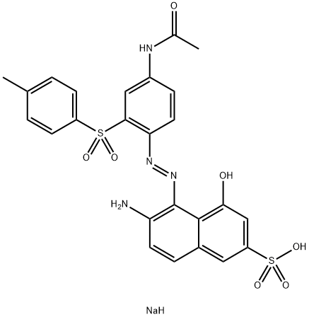 sodium 5-[[4-acetamido-2-[(p-tolyl)sulphonyl]phenyl]azo]-6-amino-4-hydroxynaphthalene-2-sulphonate  Struktur