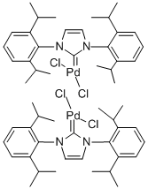 DICHLORO(DI-Μ-CHLORO)BIS[1,3-BIS(2,6-DI-I-PROPYLPHENYL)IMIDAZOL-2-YLIDENE]DIPALLADIUM (II) Structure