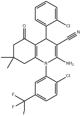 2-amino-4-(2-chlorophenyl)-1-[2-chloro-5-(trifluoromethyl)phenyl]-7,7-dimethyl-5-oxo-1,4,5,6,7,8-hexahydro-3-quinolinecarbonitrile,444933-97-5,结构式