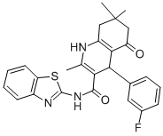 N-(1,3-benzothiazol-2-yl)-4-(3-fluorophenyl)-2,7,7-trimethyl-5-oxo-1,4,5,6,7,8-hexahydro-3-quinolinecarboxamide,445015-07-6,结构式