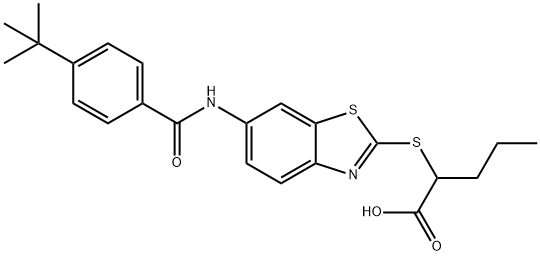 2-(6-(4-tert-butylbenzaMido)benzo[d]thiazol-2-ylthio)pentanoic acid Structure