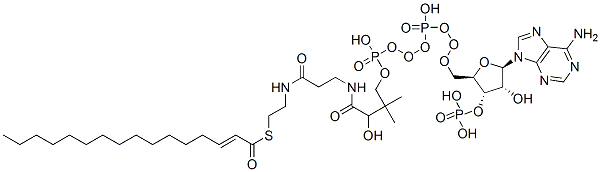 S-[2-[3-[[4-[[[(2R,3S,4R,5R)-5-(6-aminopurin-9-yl)-4-hydroxy-3-phosphonooxyoxolan-2-yl]methoxy-hydroxyphosphoryl]oxy-hydroxyphosphoryl]oxy-2-hydroxy-3,3-dimethylbutanoyl]amino]propanoylamino]ethyl] (E)-hexadec-2-enethioate Struktur
