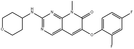 6-(2,4-ジフルオロフェノキシ)-8-メチル-2-((テトラヒドロ-2H-ピラン-4-イル)アミノ)ピリド[2,3-D]ピリミジン-7(8H)-オン 化学構造式