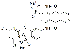 disodium 1-amino-4-[3-[(4,6-dichloro-1,3,5-triazin-2-yl)amino]-4-sulphonatoanilino]-9,10-dihydro-9,10-dioxoanthracene-2-sulphonate Structure