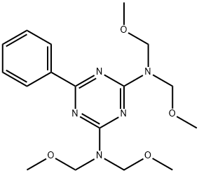 2,4-ビス[ビス(メトキシメチル)アミノ]-6-フェニル-1,3,5-トリアジン 化学構造式