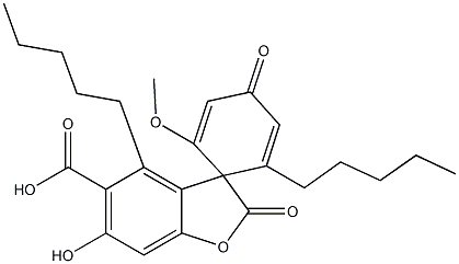 6-Hydroxy-2'-methoxy-2,4'-dioxo-4,6'-dipentylspiro[benzofuran-3(2H),1'-[2,5]cyclohexadiene]-5-carboxylic acid,466-34-2,结构式