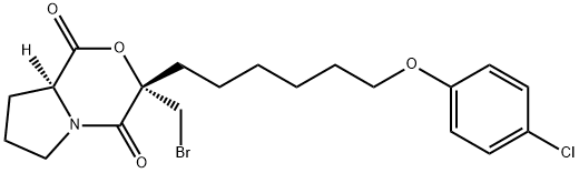 3-BROMOMETHYL-3-[6-(4-CHLOROPHENOXYL)-HEXYL]-TETRAHYDROPYRROLO[2,1-C][1,4]OXAZINE-1,4-DIONE, 467235-26-3, 结构式