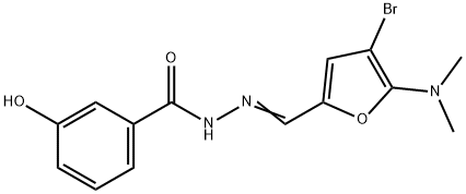Benzoic  acid,  3-hydroxy-,  [[4-bromo-5-(dimethylamino)-2-furanyl]methylene]hydrazide  (9CI) Structure