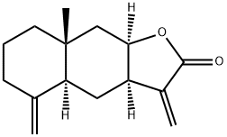 (3aR)-3aα,4,4aα,5,6,7,8,8a,9,9aα-デカヒドロ-3,5-ビスメチレン-8aβ-メチルナフト[2,3-b]フラン-2(3H)-オン 化学構造式